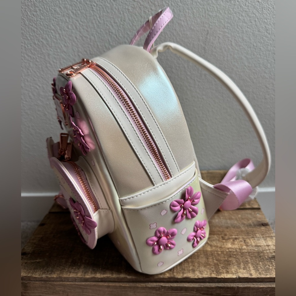 NWT Loungefly Disney Stitch & Angel Cherry Blossom Heart Mini Backpack SOLD OUT - Picture 3 of 6